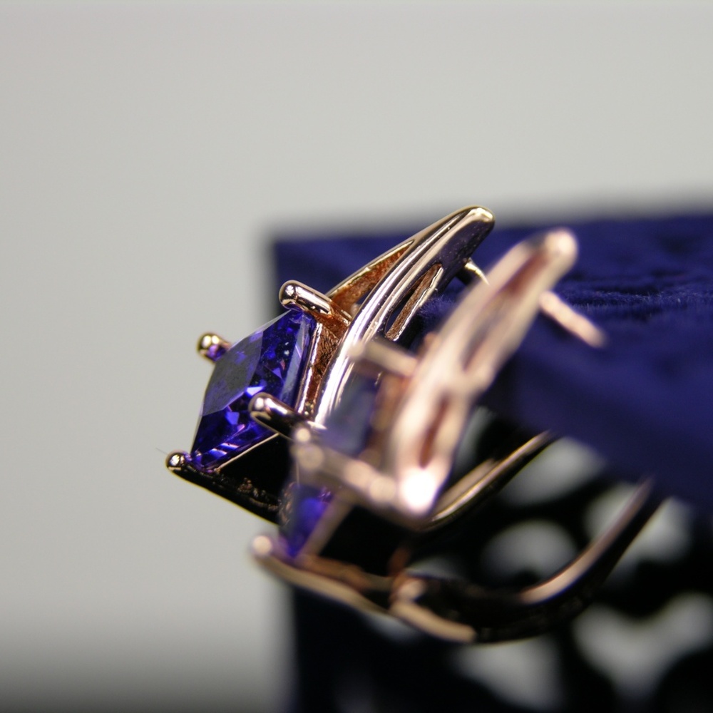 Purple and Rose Gold Geometric Lever Back Earrings - Picture 7 of 9